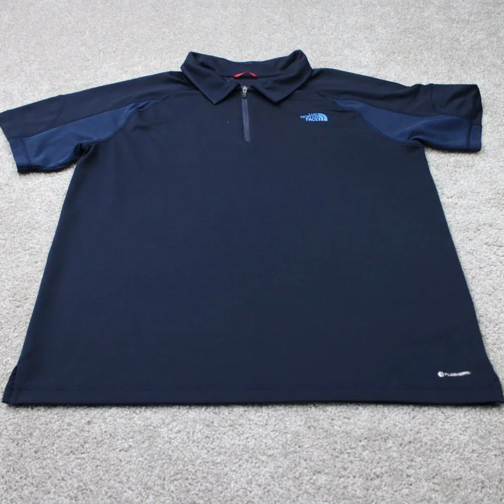 The‎ North Face Polo Shirt Mens Large Blue 1/2 Zip FlashDry Poly S/S Pullover